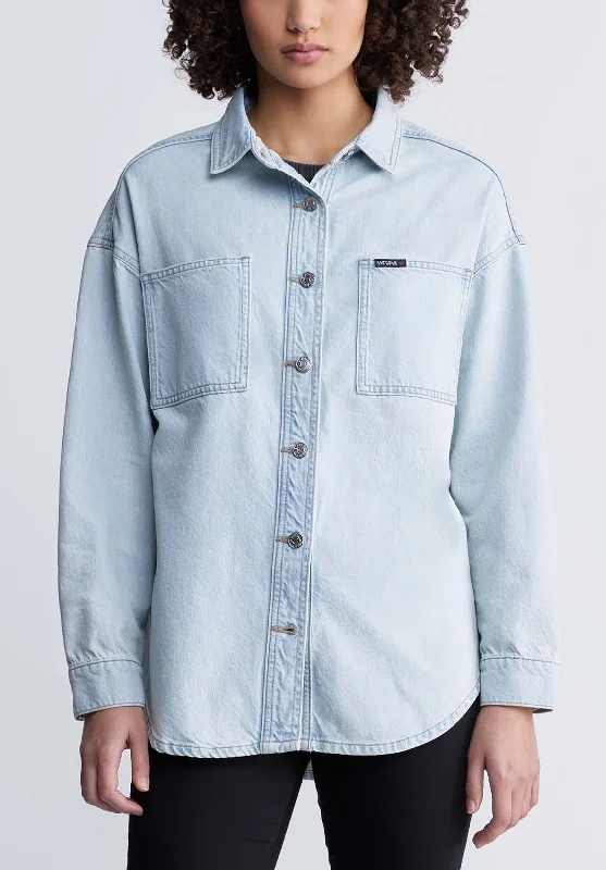Sydney Women's Denim Shacket in Bleached Blue - BL15947 Versatile Layering Blouse