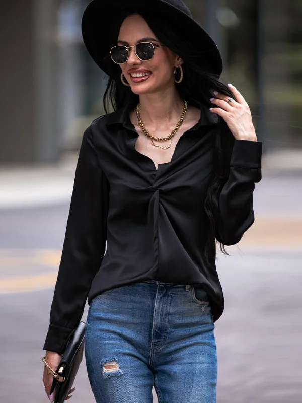 Twist Front Collared Blouse Collared Satin Blouse