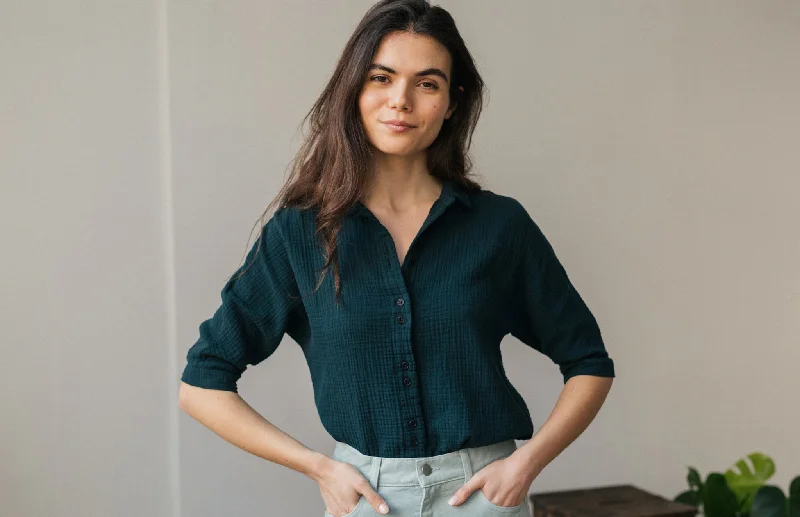 Guguan Blouse Deep Sea Turquoise Airy Cotton Blouse