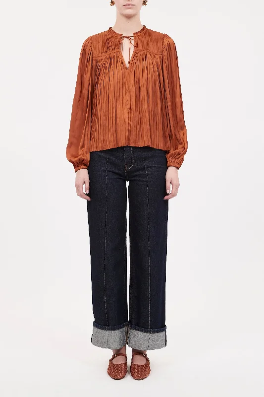 Ulla Johnson - Freja Blouse in Amber Semi-Sheer Blouse