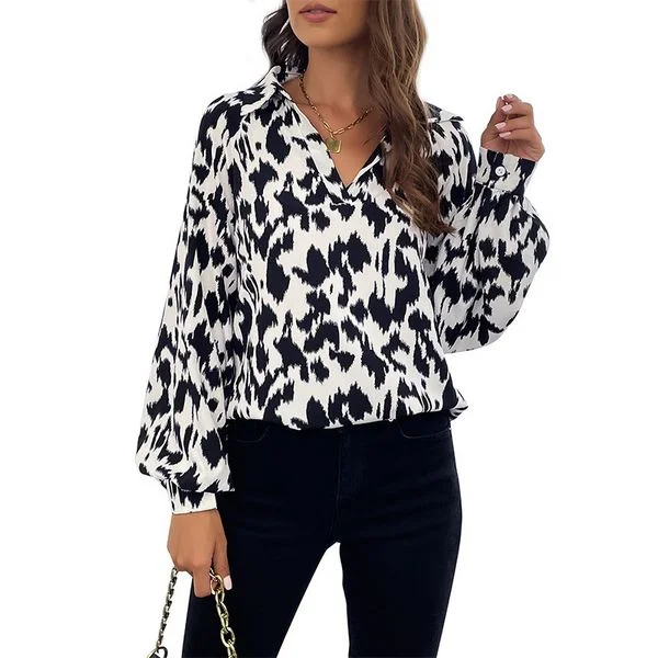 Vintage style Fashion Printed Blouse Elegant Semi-Sheer Blouse