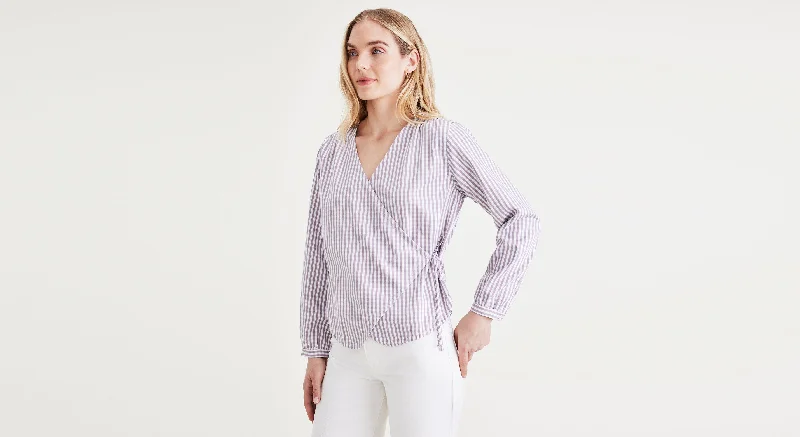 Wrap Blouse, Regular Fit Floral Chiffon Blouse