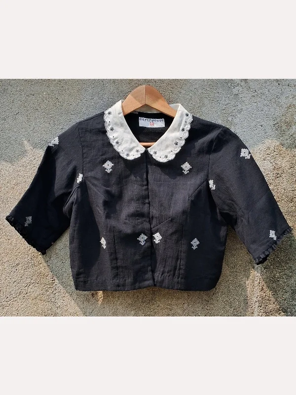 Yamini Embroidered Collared Blouse Satin Bow Blouse