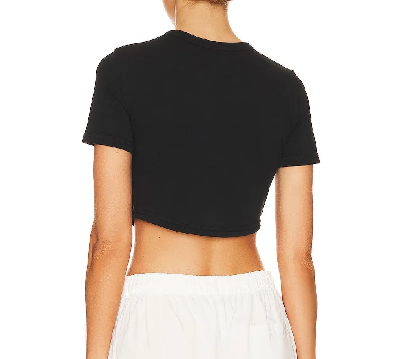 A.L.C. Women Wren Tee Black Short Sleeve Crew Neck Cotton Cropped Top Elegant Classic Vintage