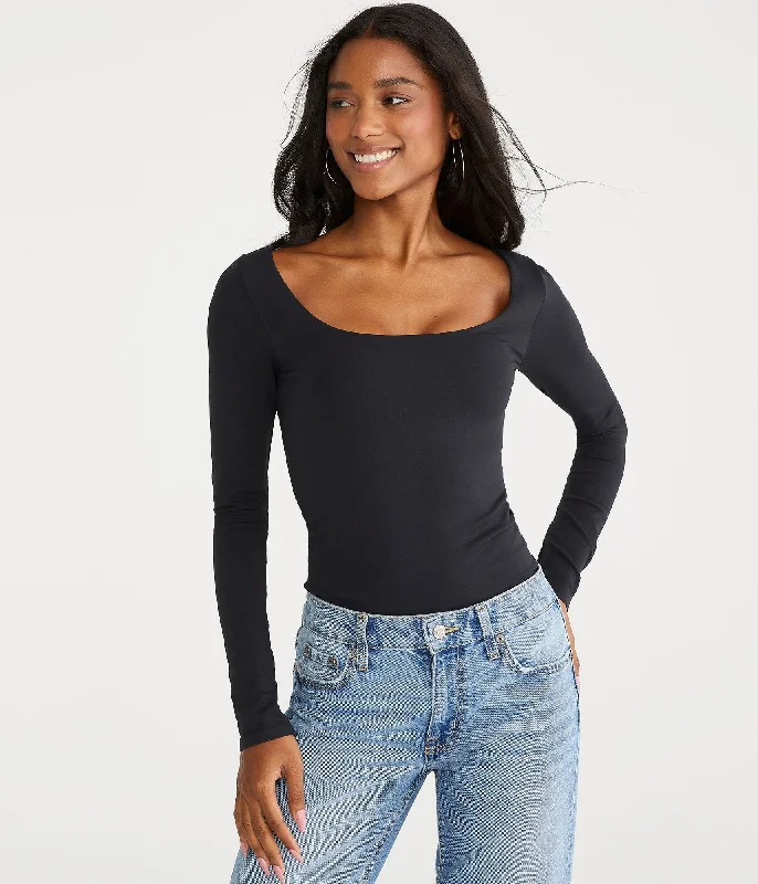 Aeropostale Long Sleeve Seriously Soft Sculpt Scoop-Neck Tee Hooded Caped Shawl Collar