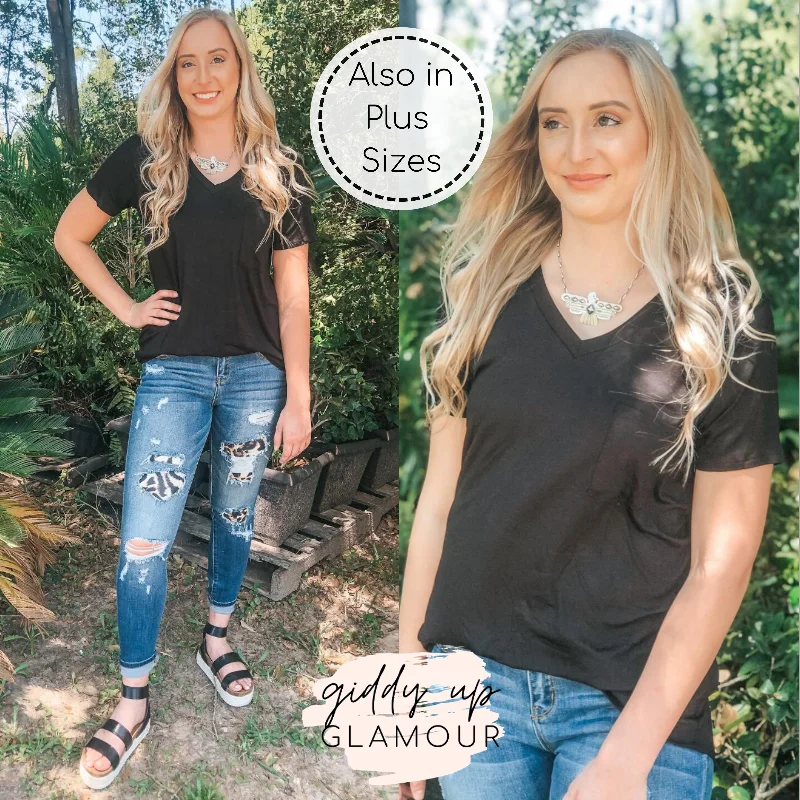 All Is Right Short Sleeve Pocket Tee in Black Lace Blend Ribbed Blend Corduroy Blend