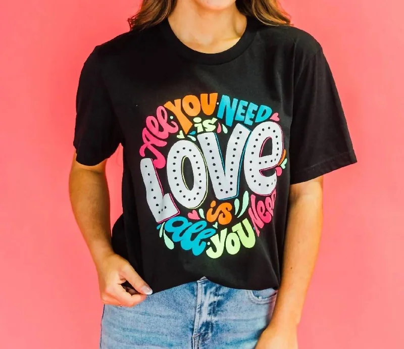 All You Need Is Love Tee In Black Embroidered Appliqued Beaded