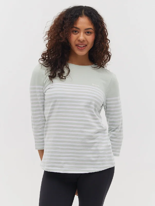 Arian Nautical Stripe 3/4 T-Shirt Collared T-Shirt Boat Neck A-Line