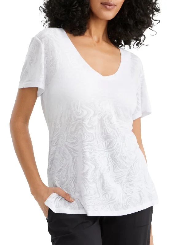 Body Up Women's Burn Out T-Shirt Ribbed Striped Patterned