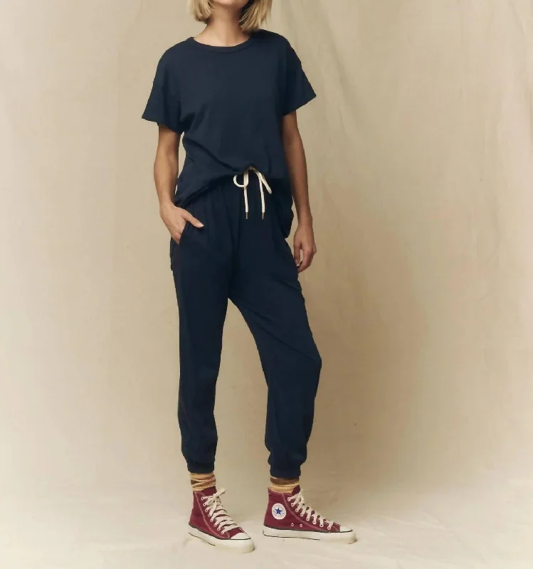 Boxy Crew Tee In True Navy Mesh Canvas Denim