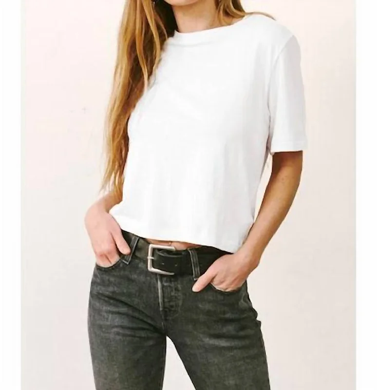 Crop Band Tee In White Chenille Fabric Brocade Fabric Lace Fabric