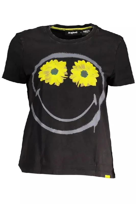 Desigual Chic  Printed Cotton Tee with Women's Logo Knit Fabric Woven Fabric Fleece Fabric