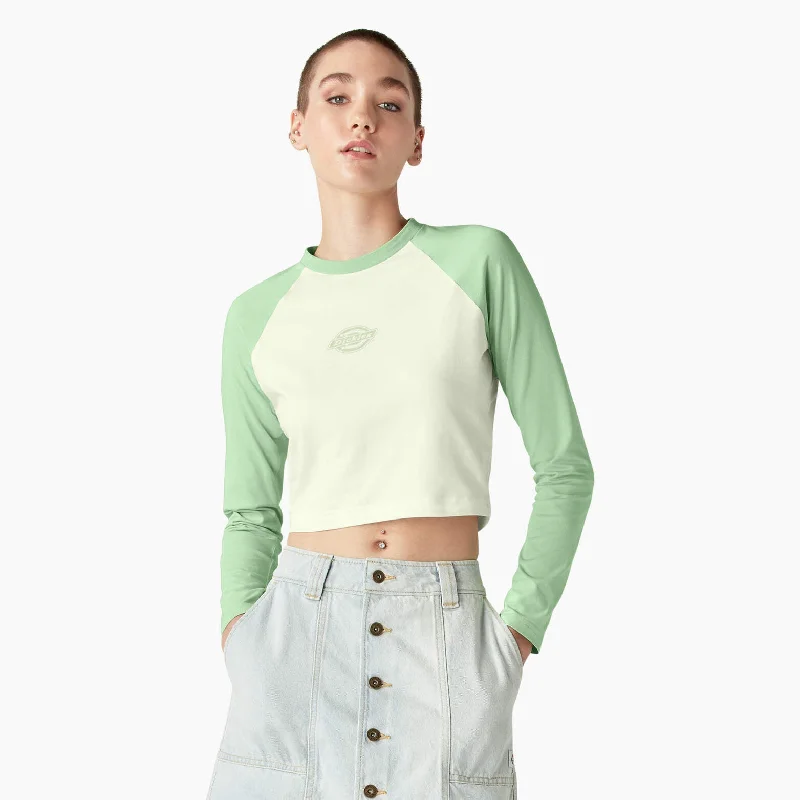 Dickies Women's Sodaville Long Sleeve Cropped T-Shirt Polka Dot Checkered Tartan