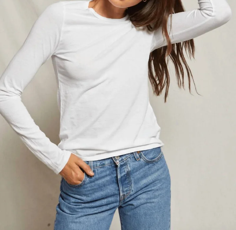 Dylan Long Sleeve Crew Tee In White Anti-Pilling Machine Wash Handmade