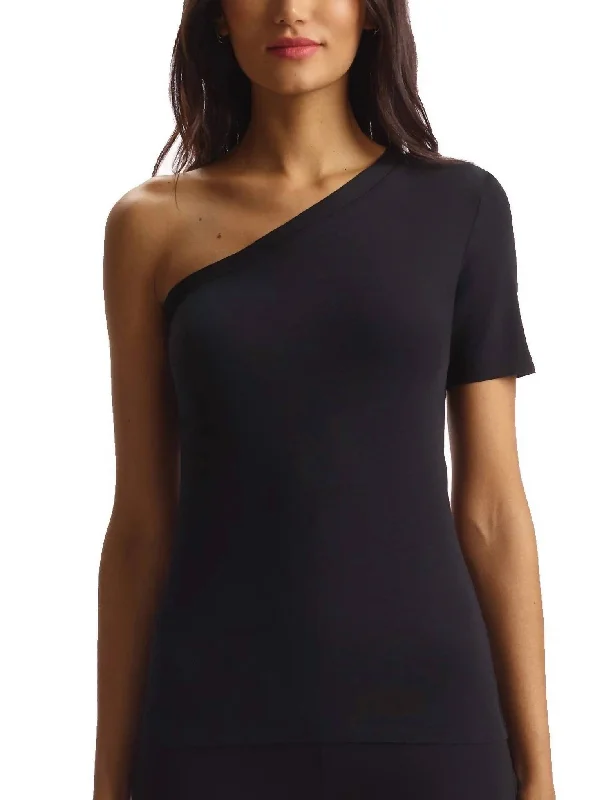 Essential Cotton One-Shoulder Tee In Black V-Neck T-Shirt Long Sleeve Cotton