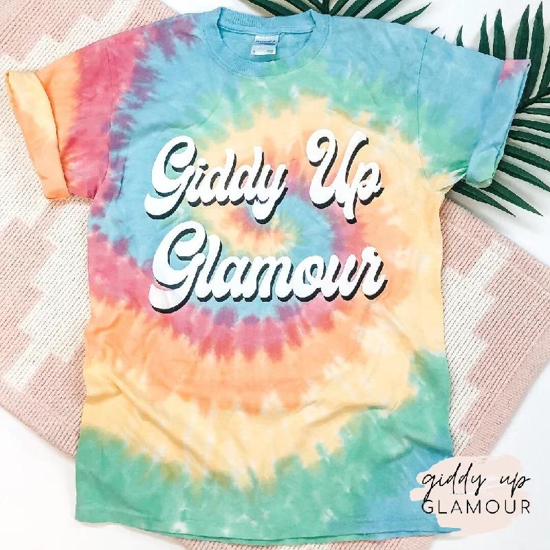 Giddy Up Glamour Tie Dye Graphic Logo Tee Fashionable Trendy Casual