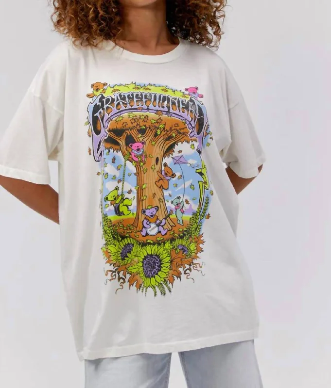 Grateful Dead Autumn Bears Merch Tee In White Oversized T-Shirt Spandex breathable