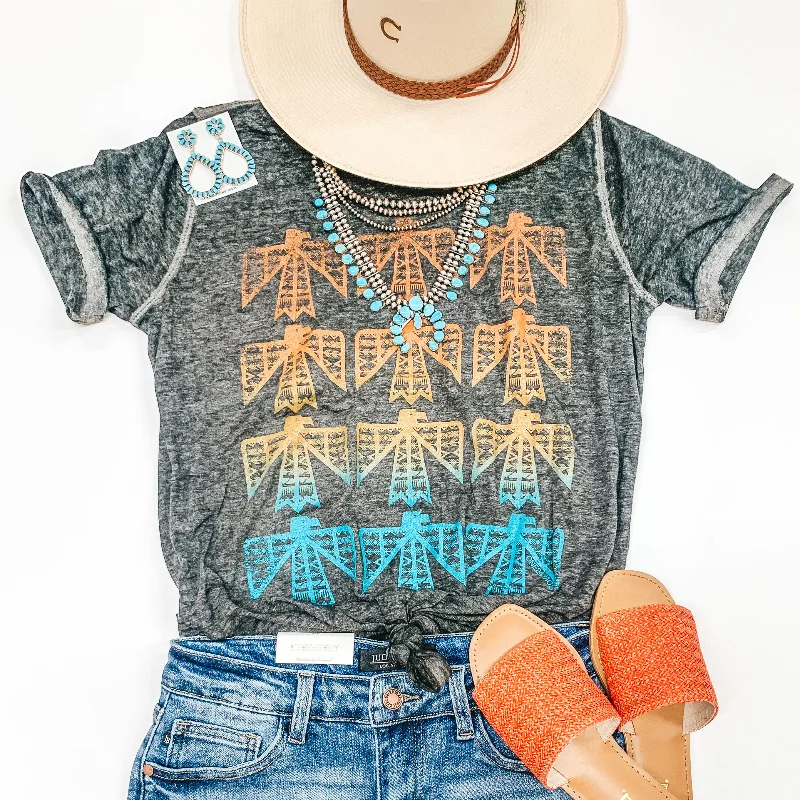 The Winnebago Thunderbird Wave Short Sleeve Graphic Tee in Charcoal Grey Solid Color Striped Floral