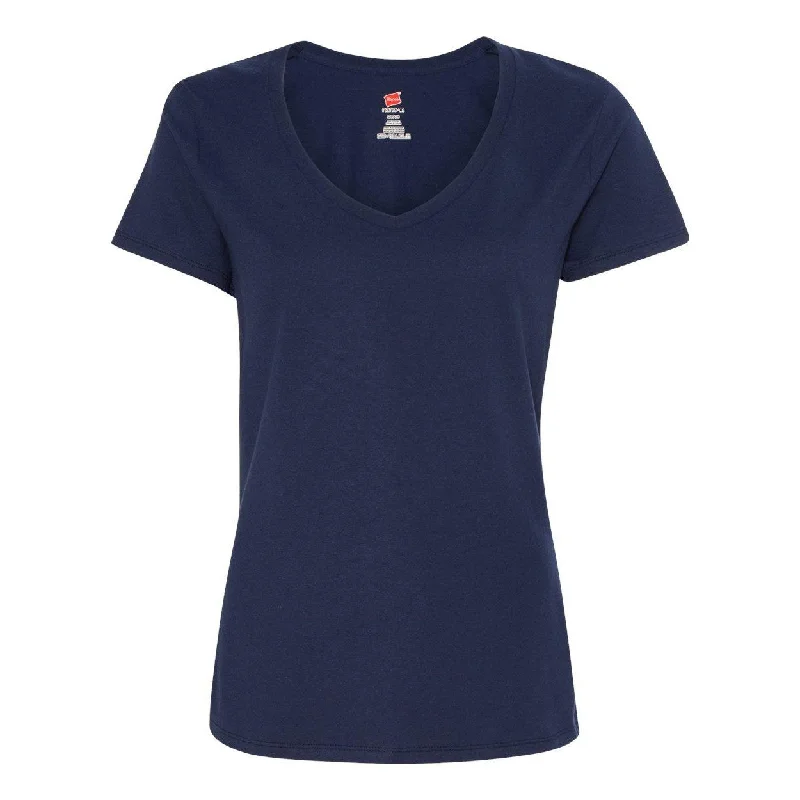 Hanes Perfect-T Womens V-Neck T-Shirt Ribbed Striped Patterned