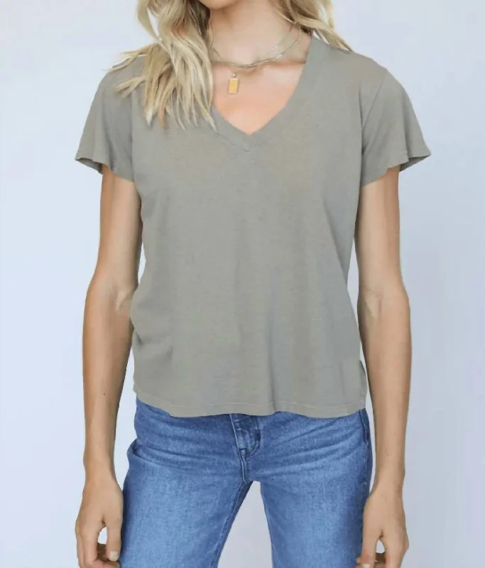 Hendrix Basic V Neck Tee In Shark Grey Fitted T-Shirt Seamless Stretchy