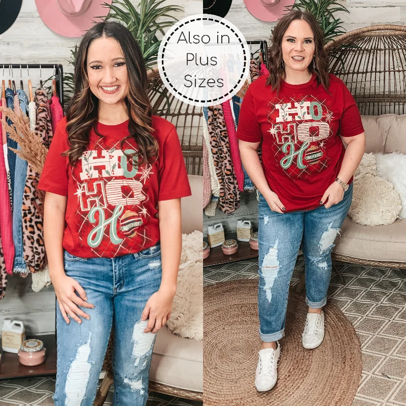 Ho Ho Ho Christmas Graphic Tee in Red Plaid T-Shirt Polka Dot Checkered