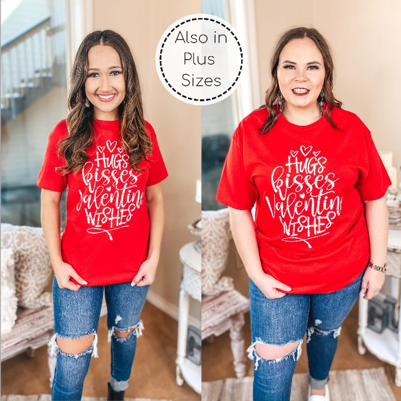Hugs, Kisses, and Valentine Wishes Graphic Tee in Red Cotton Fabric Linen Fabric Terry Fabric