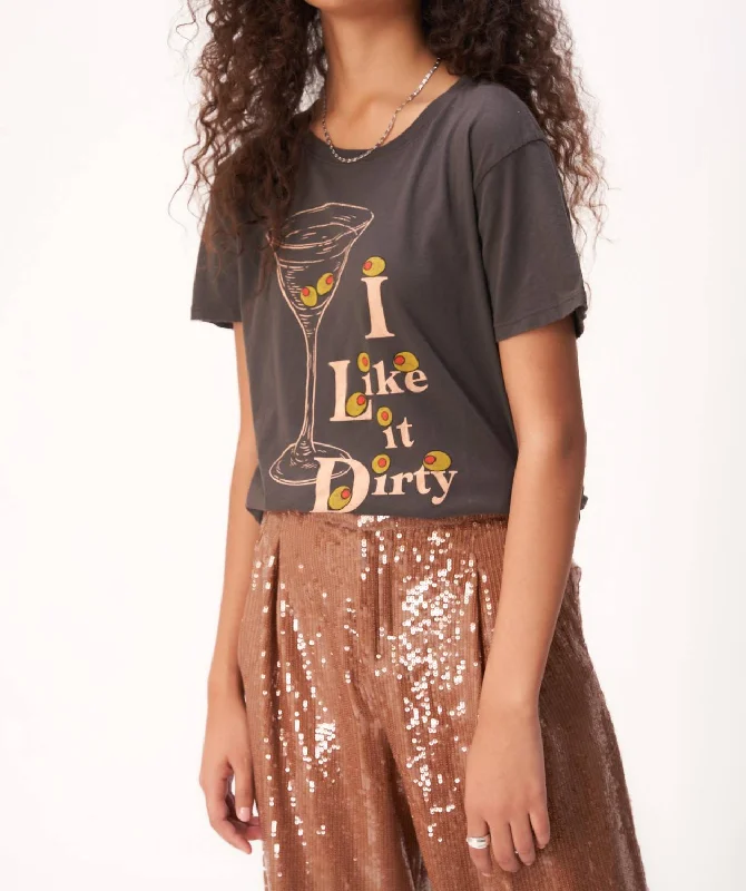 I Like It Dirty Tee In Vintage Black Polka Dot Checkered Tartan