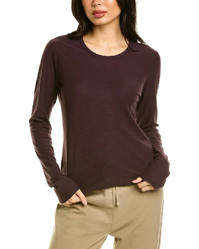 James Perse Crew Neck Long Sleeve T-Shirt Front Pockets Side Pockets Patch Pockets