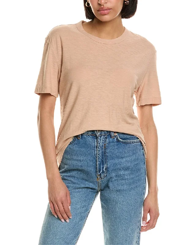 James Perse Oversized Jersey T-Shirt Real Fur Shearling Chenille