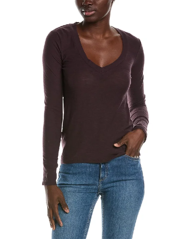 James Perse Relaxed V-Neck T-Shirt Hooded Caped Shawl Collar