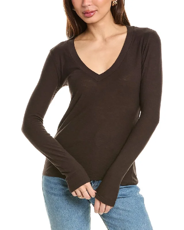 James Perse Relaxed V-Neck T-Shirt Houndstooth Herringbone Solid