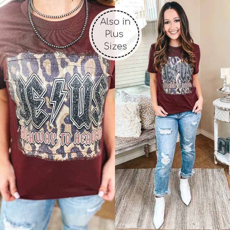 Last Chance Size Small & Large | Jesus Is The Highway To Heaven Short Sleeve Graphic Tee in Maroon Machine Wash Dry Clean Hand Wash