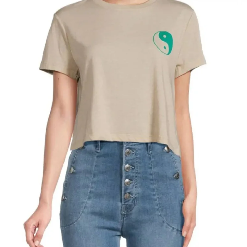 Karma Crop Tee In Oatmeal Striped Floral Plaid