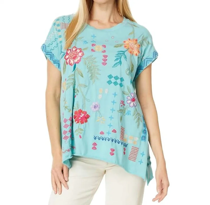 Katie Relaxed Drape Tee In Marine Blue Basic T-Shirt Crew Neck Short Sleeve