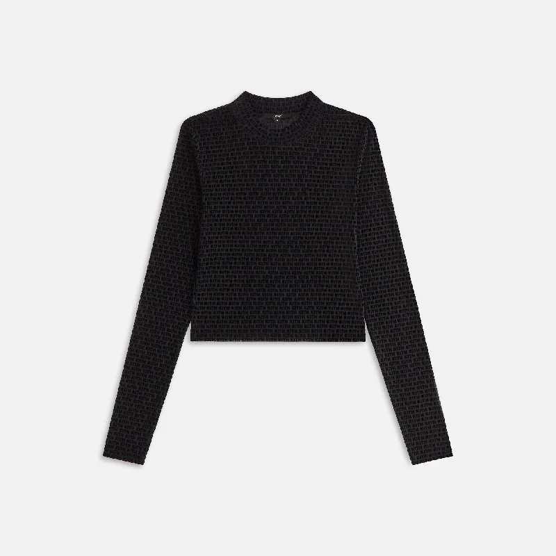 Kith Women Mulberry Monogram Mesh Long Sleeve Tee - Black Real Fur Shearling Chenille