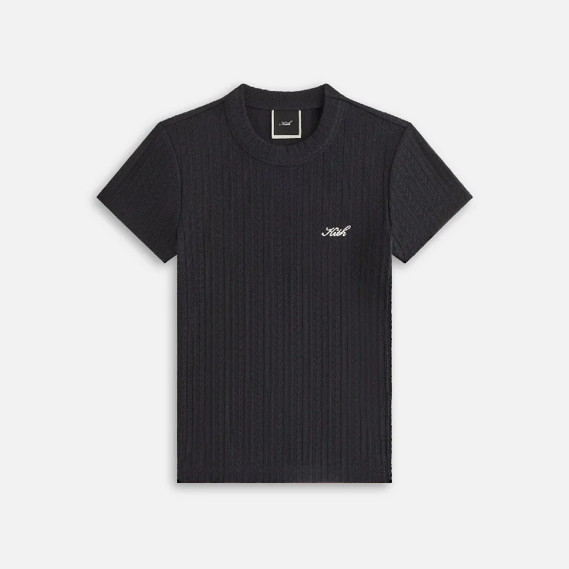 Kith Women Mulberry IV Pointelle Tee - Black Solid Color Striped Floral