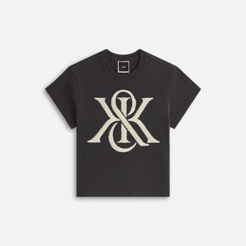 Kith Women Mulberry Magnified Crest Vintage Tee - Black Silk Blend Satin Velvet
