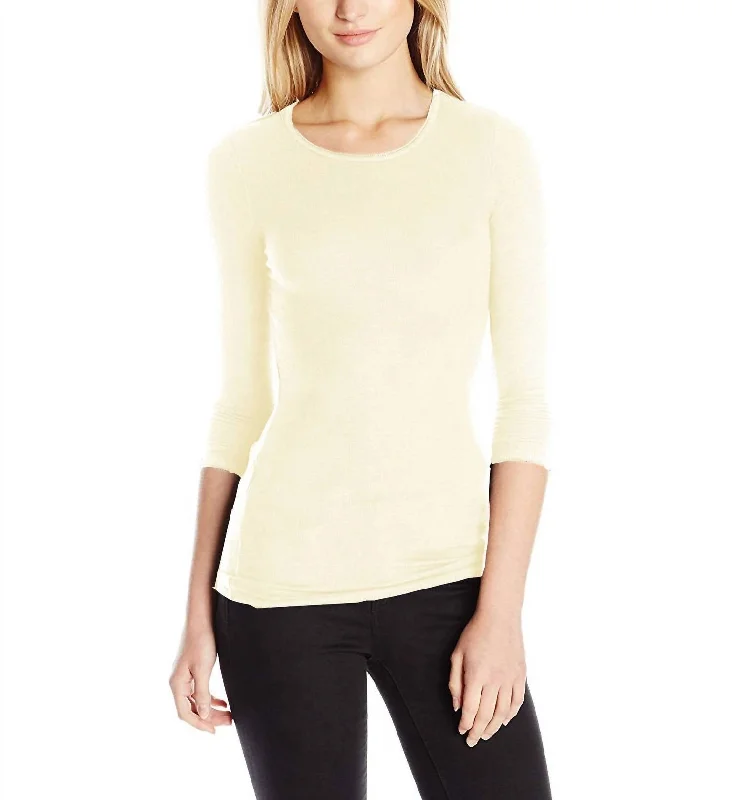 Long Sleeve Crew Neck Tee In Gradenia Cotton Fabric Linen Fabric Terry Fabric