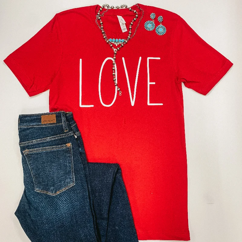 Love Short Sleeve Crew Neck Graphic Tee in Red Terry Blend Velvet Blend Canvas Blend