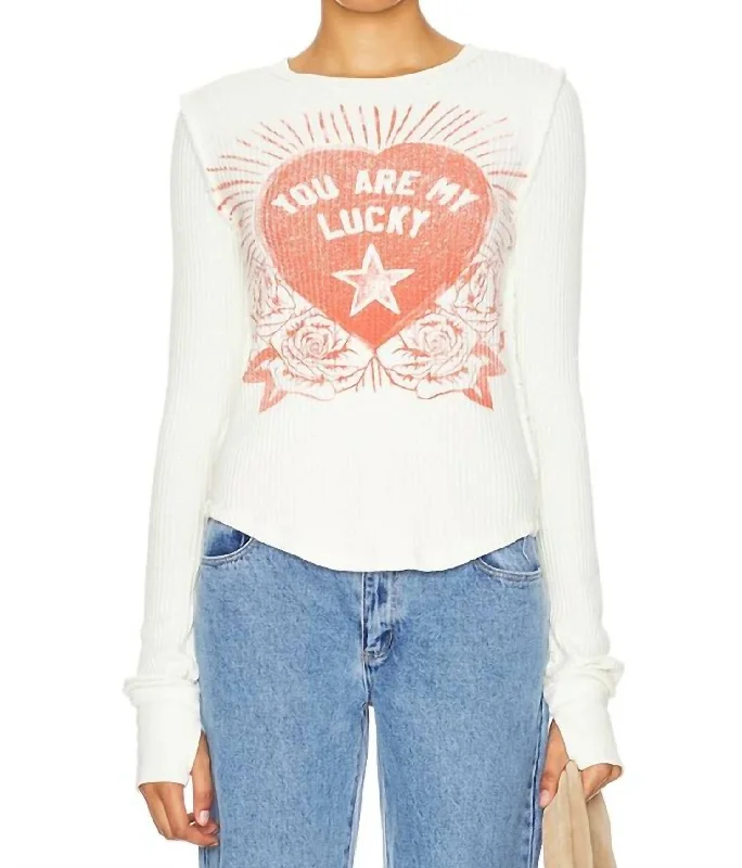 Lucky Locket Tee In Ivory Boxy Fit Fitted Loose