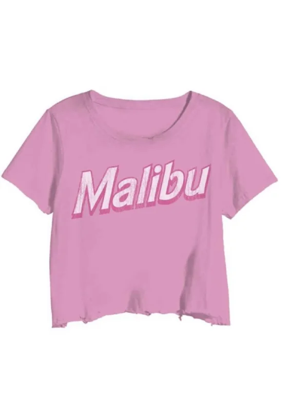 Malibu Cropped Tee In Pink Mesh Blend Leather Blend Suede Blend
