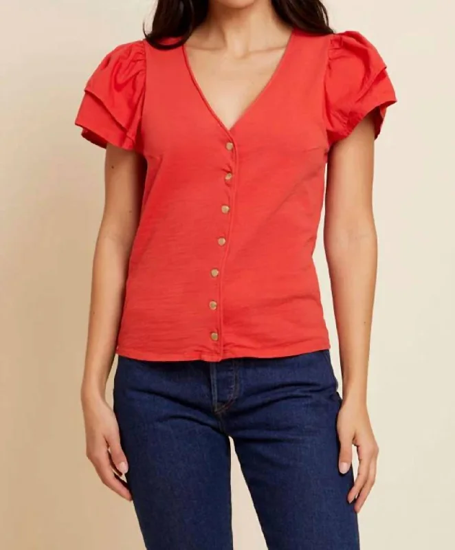 Maria Femme Snap Tee In Golden Gate Notch Collar Peter Pan Collar Cowl Neck
