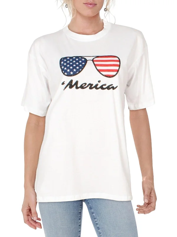 'Merica Womens Graphic Short Sleeves T-Shirt Real Fur Shearling Chenille