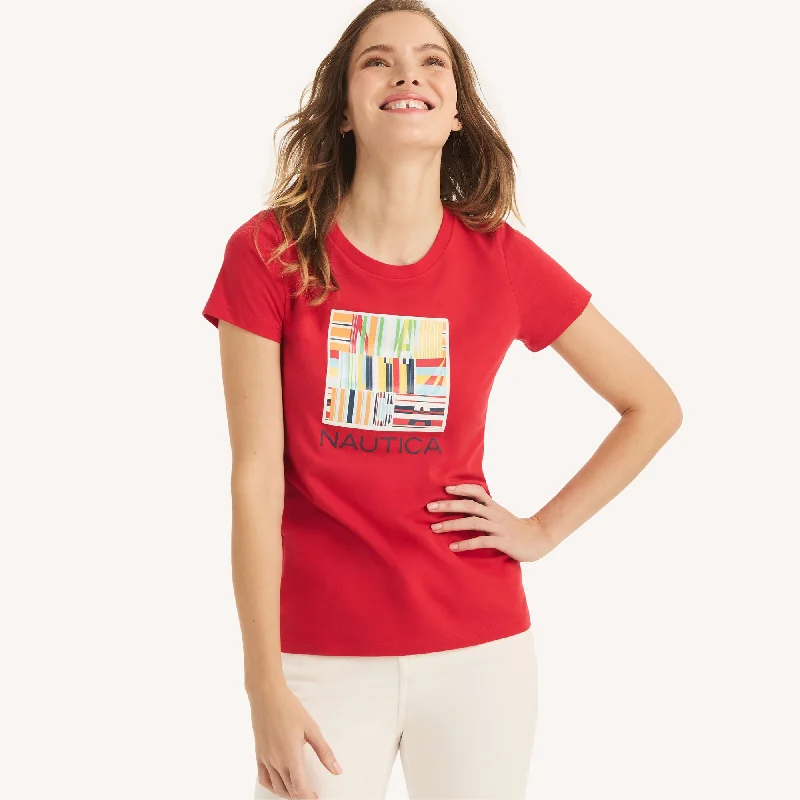 Nautica Womens Sustainably Crafted Heritage Foil Logo Graphic T-Shirt Zippered Front Buttoned Front Snap Front