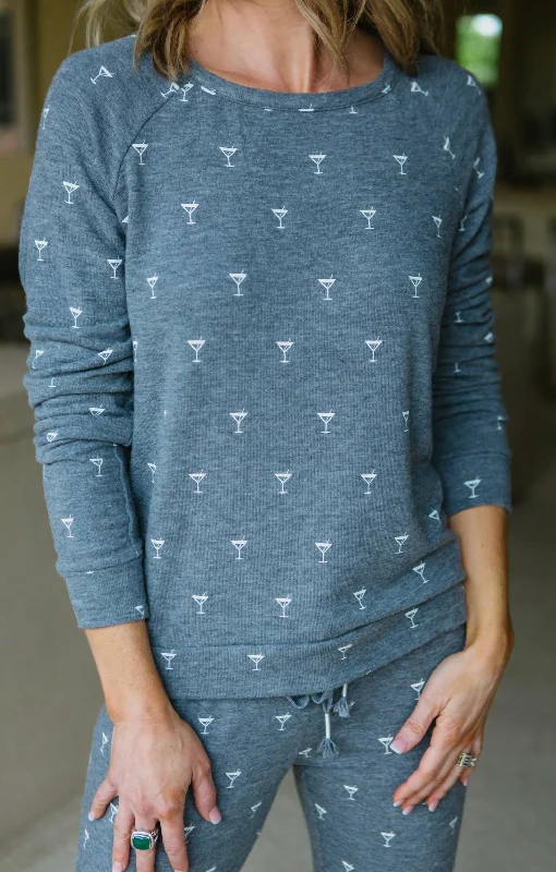 Peachy Party Long Sleeve Tee In Smoke Terry Blend Velvet Blend Canvas Blend