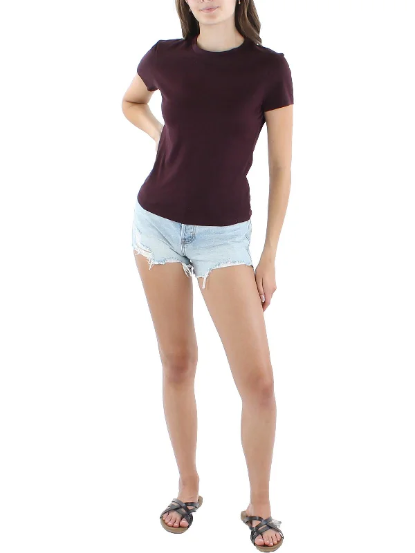 Petites Womens Solid Tiny T-Shirt Houndstooth Herringbone Solid