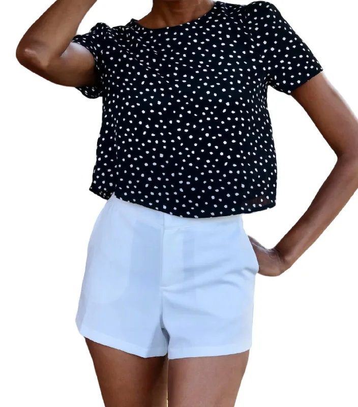 Polka Dot It Tees In Black Asymmetrical Pockets Print