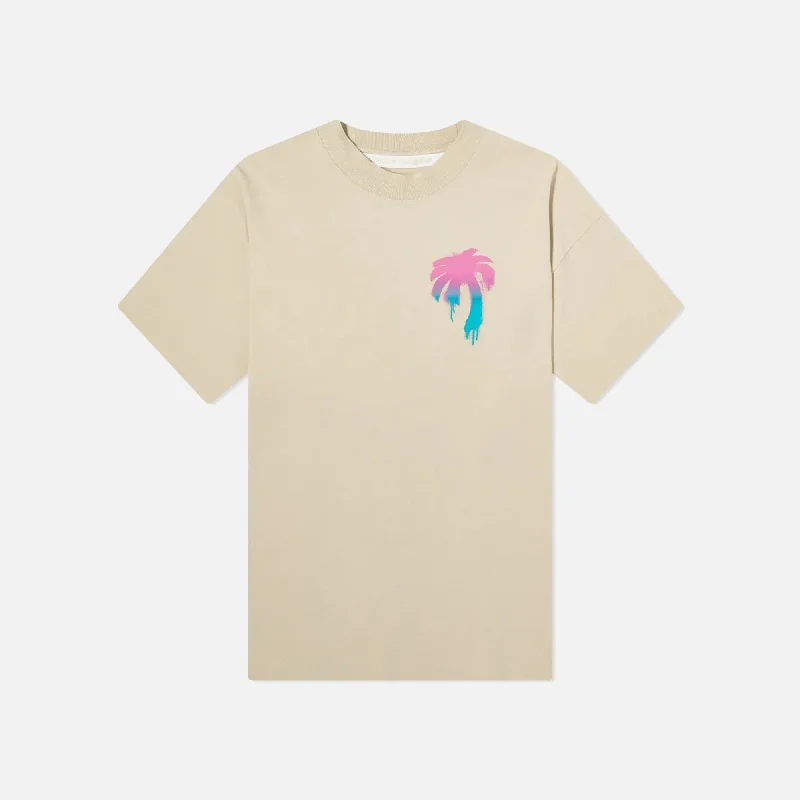 Palm Angels I Love PA Loose Tee - Beige Mesh Blend Leather Blend Suede Blend