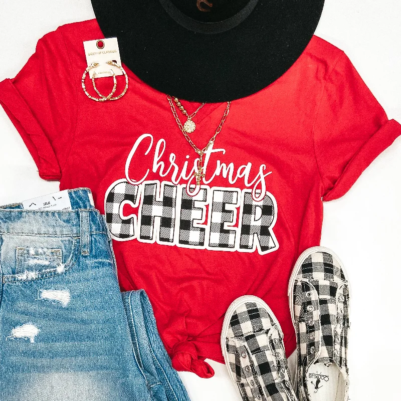 Last Chance Size Small & Medium | Christmas Cheer Short Sleeve Graphic Tee in Red Anti-Pilling Machine Wash Handmade