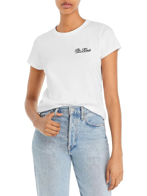 Retro Be Kind Womens Embroidered Lightweight T-Shirt Solid Color Striped Floral